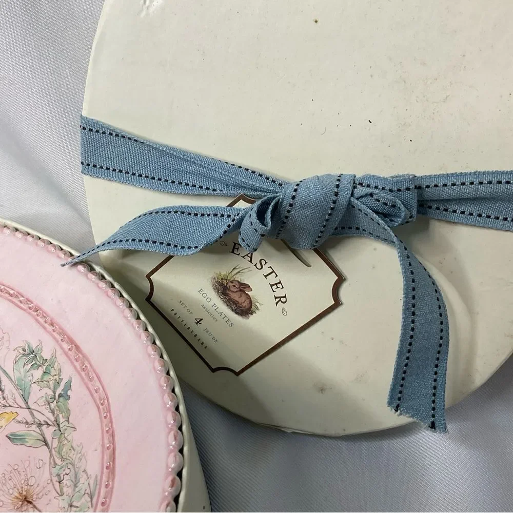 Pottery Barn Easter Egg Plates Set‎ of 4 Rare Cottage Core boxed